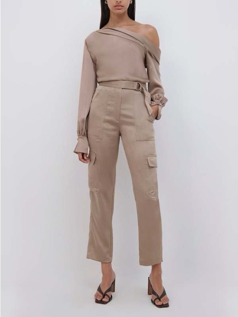 JONATHAN SIMKHAI CAROLINA SATIN UTILITY PANTS- NUTMEG